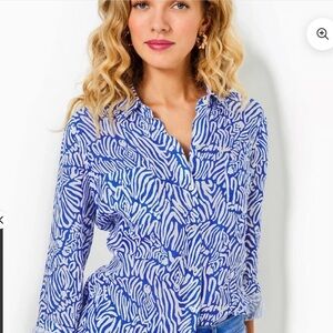 NWT Lilly Pulitzer Sea View Button Down - Martinique Blue Zee Bebe